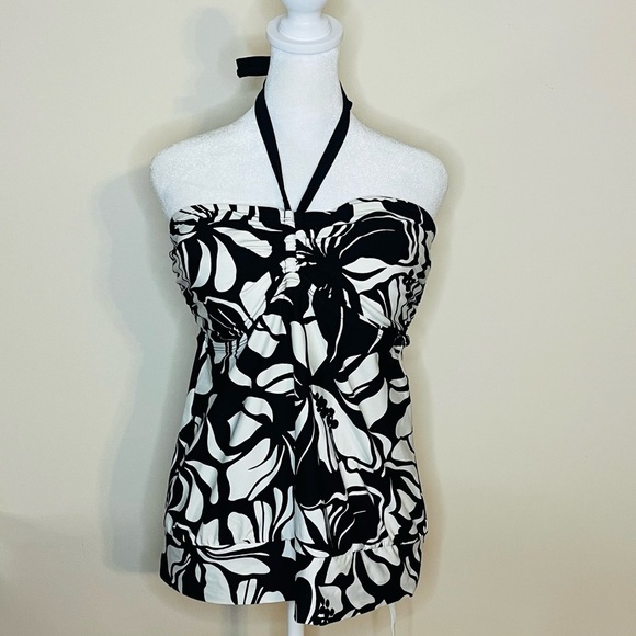 Dana Buchman Black & White Floral Halter Tankini top only (no bottoms) – Size 16 - Picture 2 of 9